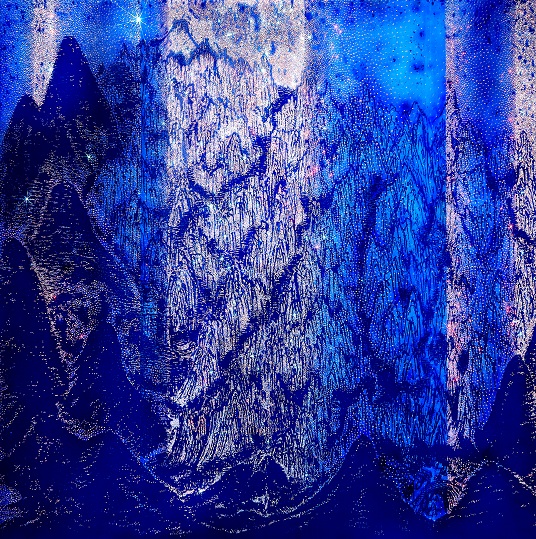 Luminous Blue Mountain ,2016,Mixed Media on canvas & MADE WITH SWAROVSKI® ELEMENTS,180.0 x 180.0 cm